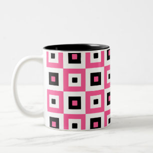 Caneca De Café Em Dois Tons Padrão de Xadrez Rosa Preto e Branco