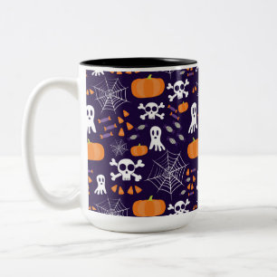 Caneca De Café Em Dois Tons Padrão Divertido de Halloween