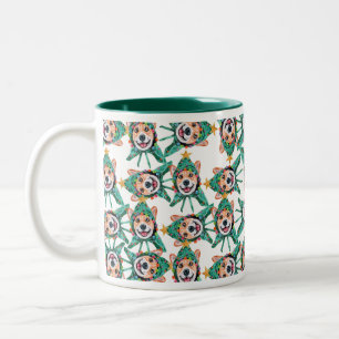 Caneca De Café Em Dois Tons Padrão Divertido de Natal de Corgi
