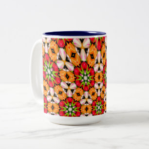 Caneca De Café Em Dois Tons Padrão do Buquê Tulips