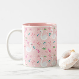 Caneca De Café Em Dois Tons Padrão do Cisne Elegante