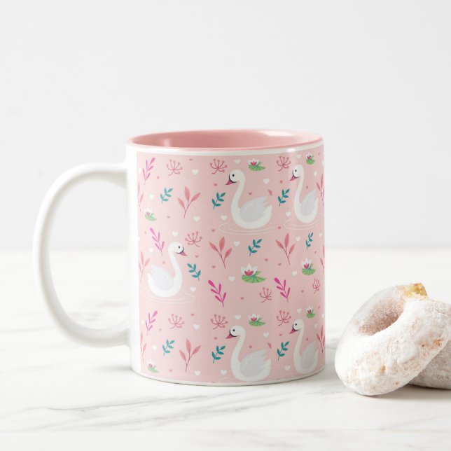Caneca De Café Em Dois Tons Padrão do Cisne Elegante (Com Donut)