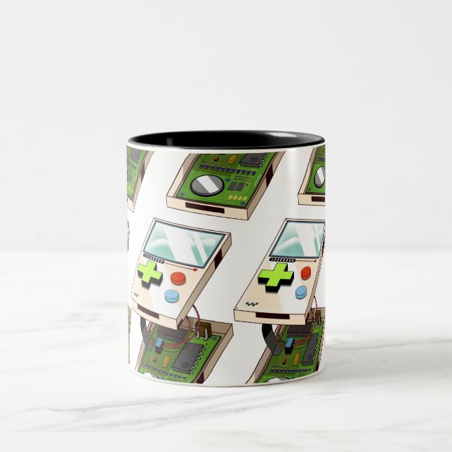 Caneca De Café Em Dois Tons Padrão do console do jogo de vídeo. (Centro)