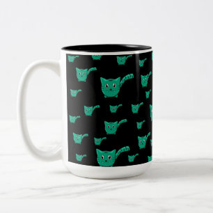 Caneca De Café Em Dois Tons Padrão do Gatinho preto e verde