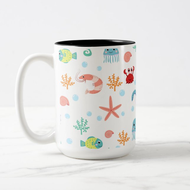 Caneca De Café Em Dois Tons Padrão do mundo do mar (Esquerda)