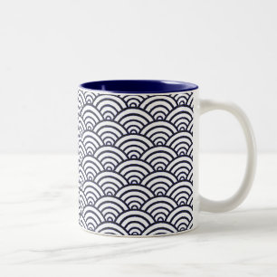 Caneca De Café Em Dois Tons Padrão do oceano Japonês Azul e Branco