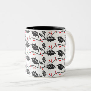 Caneca De Café Em Dois Tons Padrão Elegante moderno vermelho e preto Holly