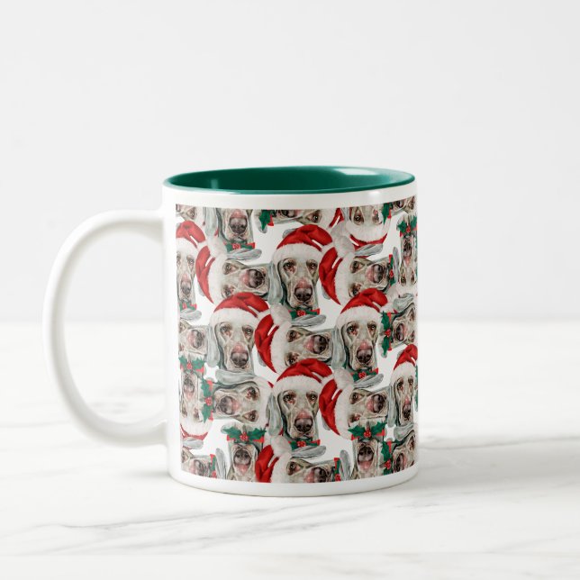 Caneca De Café Em Dois Tons Padrão Engraçado de Natal de Weimaraner (Esquerda)