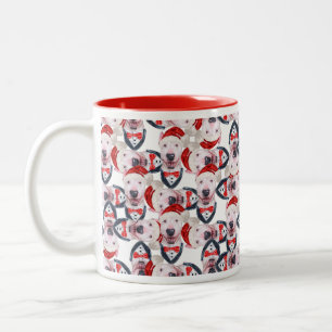 Caneca De Café Em Dois Tons Padrão engraçado de Natal do Bull Terrier