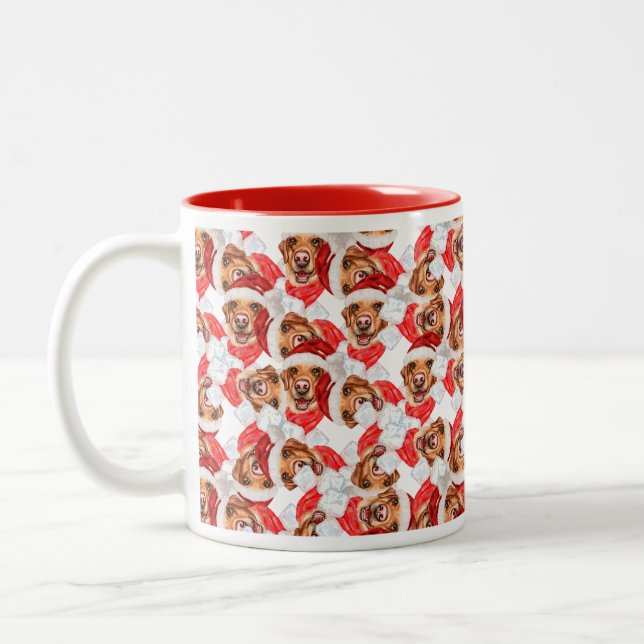 Caneca De Café Em Dois Tons Padrão engraçado de Natal do Labrador (Esquerda)