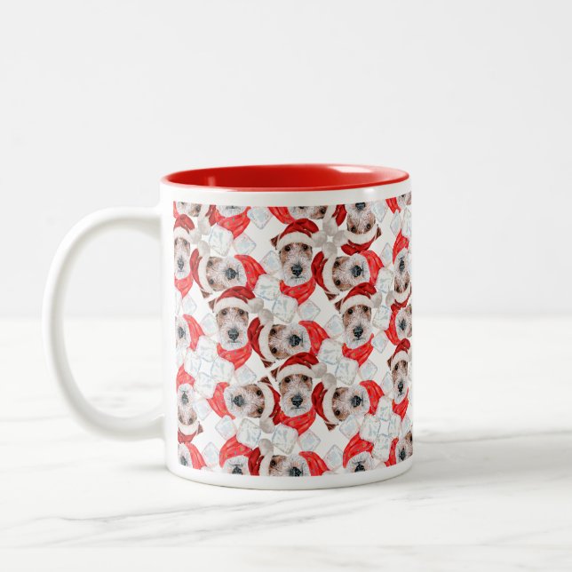 Caneca De Café Em Dois Tons Padrão engraçado de Natal do Wire Fox Terrier (Esquerda)