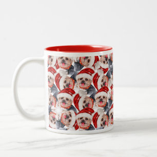 Caneca De Café Em Dois Tons Padrão engraçado de Natal do Yorkshire Terrier