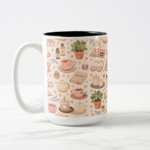 Caneca De Café Em Dois Tons Padrão Estético de Autocuidado