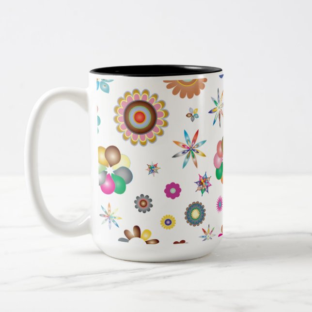 Caneca De Café Em Dois Tons Padrão Floral (Esquerda)