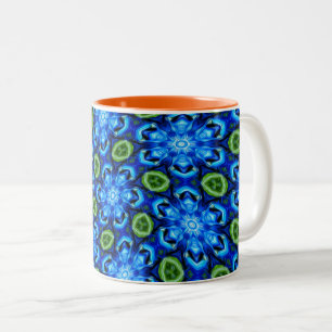 Caneca De Café Em Dois Tons Padrão Floral abstrato Azul