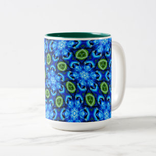 Caneca De Café Em Dois Tons Padrão Floral abstrato Azul