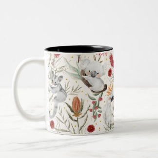 Caneca De Café Em Dois Tons Padrão Floral Australiano Koalas Possum Cockatoos