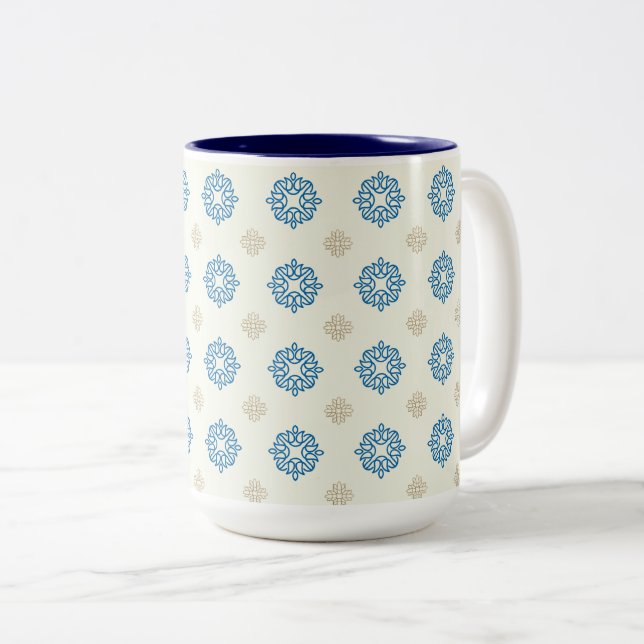 Caneca De Café Em Dois Tons Padrão Floral Azul Cobalto (Frente Esquerda)