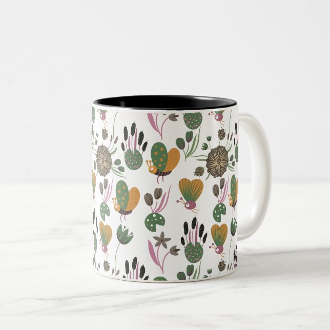 Caneca De Café Em Dois Tons Padrão Floral Bonito (Frente Esquerda)