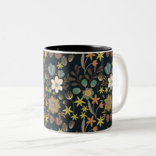 Caneca De Café Em Dois Tons Padrão Floral bonito (Frente Esquerda)