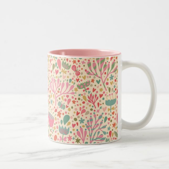 Caneca De Café Em Dois Tons Padrão floral brilhante (Direita)