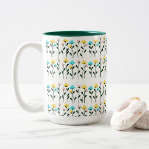 Caneca De Café Em Dois Tons Padrão Floral Chic Monograma