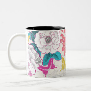Caneca De Café Em Dois Tons Padrão floral colorido