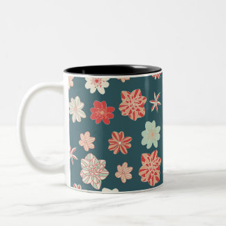 Caneca De Café Em Dois Tons Padrão Floral Contínuo