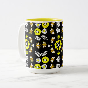 Caneca De Café Em Dois Tons Padrão Floral de Abelha Botânica
