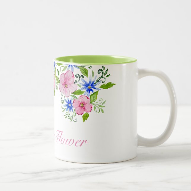 Caneca De Café Em Dois Tons Padrão floral de Elegance primavera (Direita)
