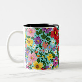 Caneca De Café Em Dois Tons Padrão Floral de Jardim de Flores Silvestres Vibra