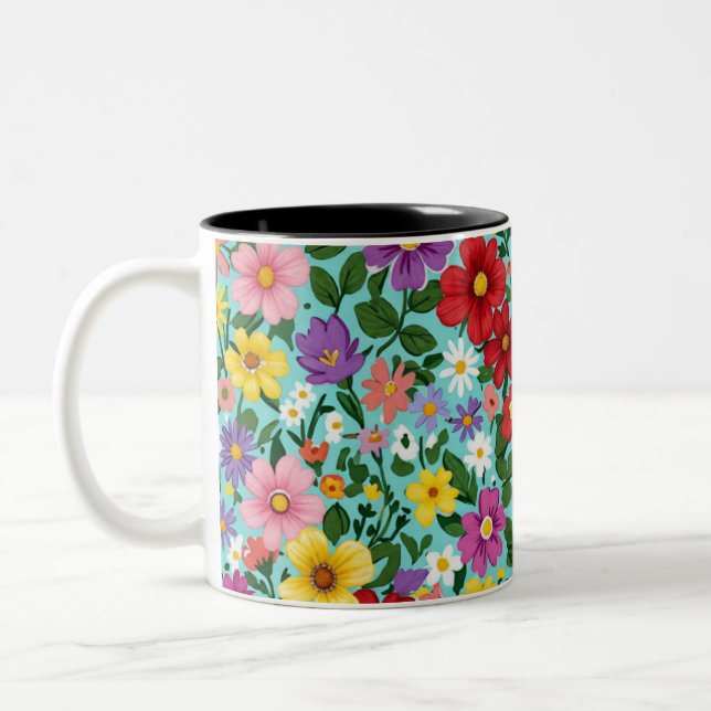 Caneca De Café Em Dois Tons Padrão Floral de Jardim de Flores Silvestres Vibra (Esquerda)