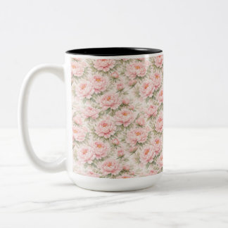 Caneca De Café Em Dois Tons Padrão Floral de Peônia em Aquarela Suave Sem Cost