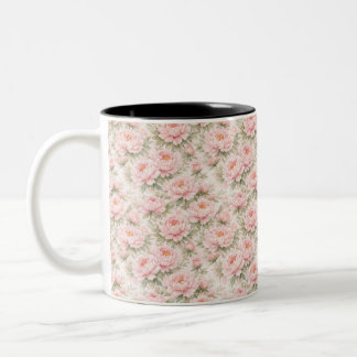Caneca De Café Em Dois Tons Padrão Floral de Peônia em Aquarela Suave Sem Cost