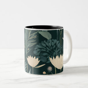 Caneca De Café Em Dois Tons Padrão Floral do Jardim Botânico da Meia-Noite Mal