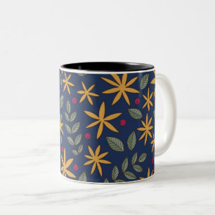 Caneca De Café Em Dois Tons Padrão Floral Dourado Desenho Botânico