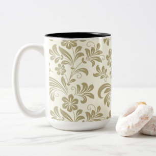 Caneca De Café Em Dois Tons Padrão Floral Dourado Vintage Elegante