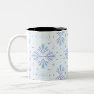 Caneca De Café Em Dois Tons Padrão Floral Geométrico Azul Pastel