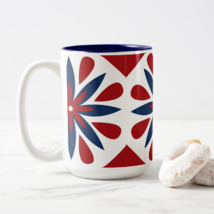 Caneca De Café Em Dois Tons Padrão Floral Geométrico Colorido