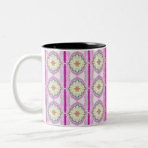 Caneca De Café Em Dois Tons Padrão Floral Geométrico Rosa Chic e Dourado