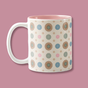 Caneca De Café Em Dois Tons Padrão Floral Inspirado por Pastel Babylonian