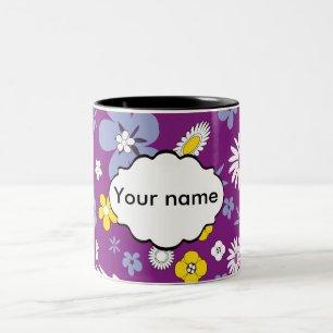 Caneca De Café Em Dois Tons Padrão Floral Invisível