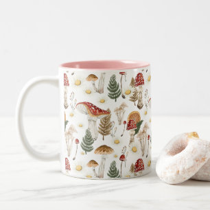 Caneca De Café Em Dois Tons Padrão Floral Mushroom Cottagecore