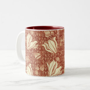 Caneca De Café Em Dois Tons Padrão Floral Red Lily no Estilo de William Morris