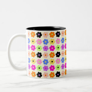 Caneca De Café Em Dois Tons Padrão Floral Retrominimalista das margaridas colo