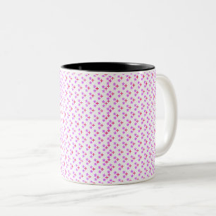 Caneca De Café Em Dois Tons Padrão Floral Rosa e Roxo em Preto – Moderno F