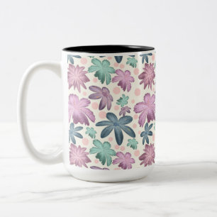 Caneca De Café Em Dois Tons Padrão Floral Rosa em Aquarela Suave   Papel de Pa