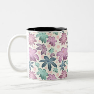Caneca De Café Em Dois Tons Padrão Floral Rosa em Aquarela Suave   Papel de Pa