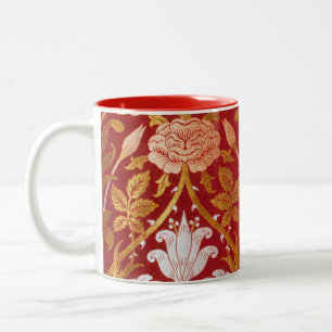 Caneca De Café Em Dois Tons Padrão Floral Rosa & Lírio Vintage William Morris
