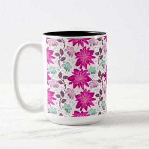 Caneca De Café Em Dois Tons Padrão Floral Rosa Vibrante Flores Modernas Ousa